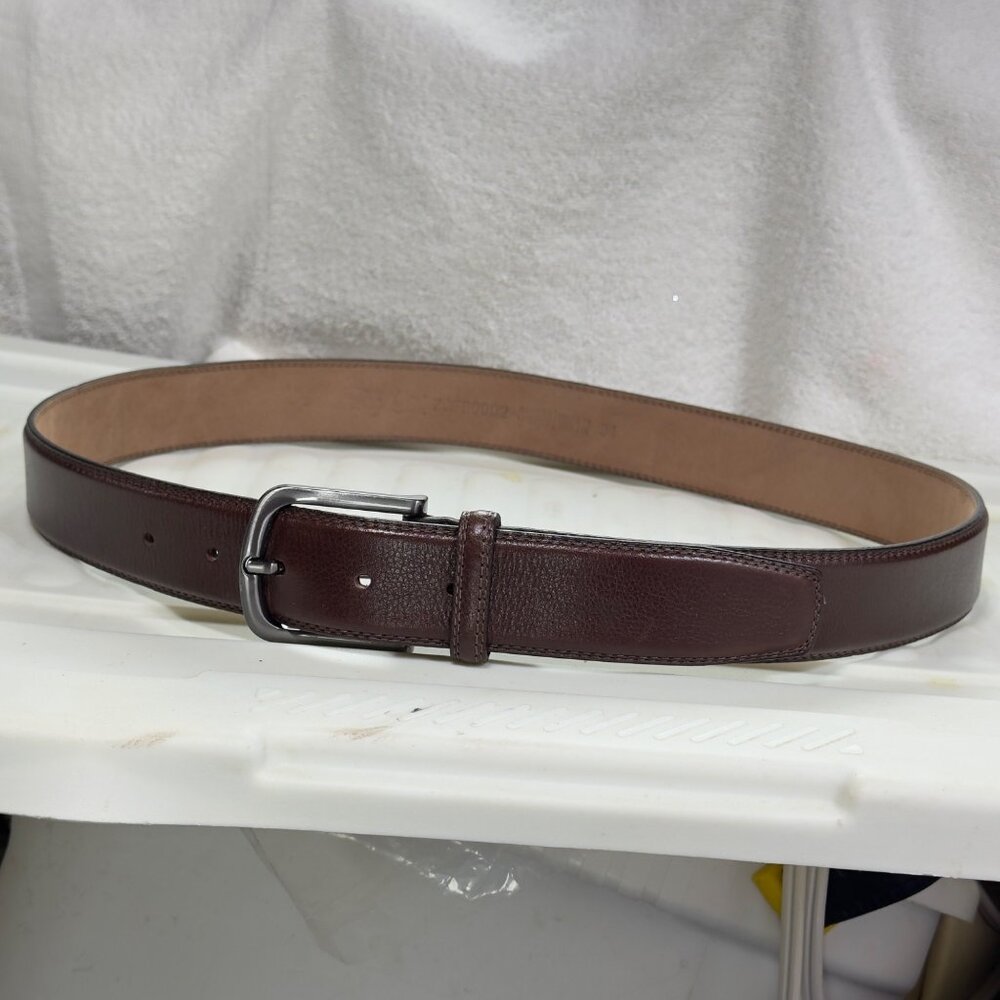 FLAG Ltd Mens Genuine Leather Brown Belt Silver Buckle Adjustable Fit Size 34 - Picture 5 of 9